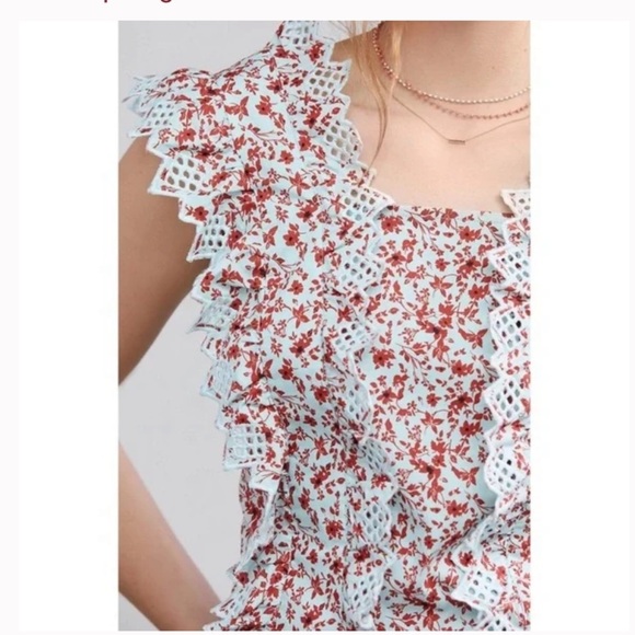 ANTHROPOLOGIE‎ BLUE TASSEL  COTTON TRINA BOW SLIGHTLY CROPPED BLOUSE SIZE XL - Picture 2 of 7